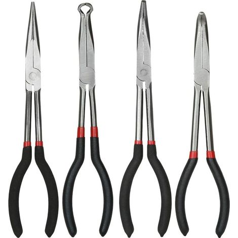 Pince et tenaille Ensemble de pinces à bec effilé de 11 pouces/28 cm, lot de 4 pinces à long bec, pinces à long bec droit, pinces à 45 degrés, pinces à aiguille à 90 degrés et pinces circulaires à lon