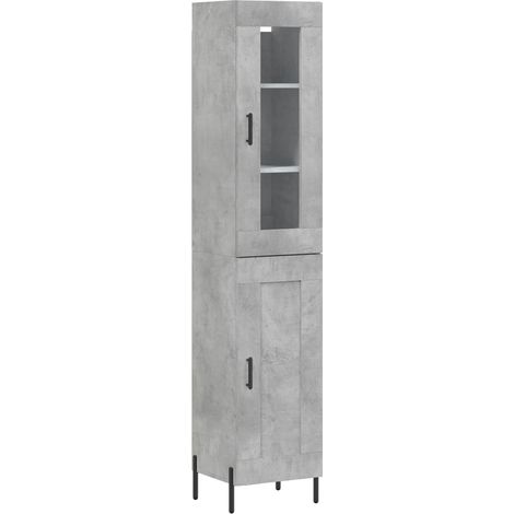 Buffet bahut commode armoire meuble de rangement organisateur cuisine salle de séjour salon haut 34,5 x 34 x 180 cm bois d'ingénierie gris