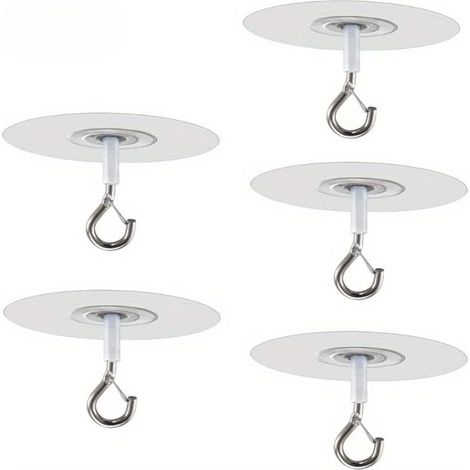 Cinque ganci autoadesivi da soffitto con chiusura di sicurezza. Non è necessaria la foratura. Ganci da soffitto resistenti con adesione super forte. Ideali per vasi di fiori. (1/5)