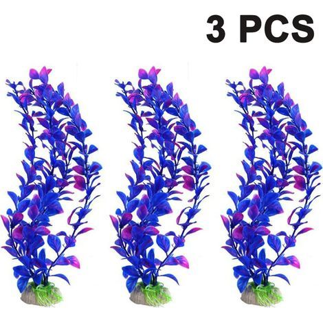 Dekorative Aquarienpflanzen, Set mit 3 künstlichen Pflanzen à 25 cm, aus grünem Kunststoff, künstliche Wasserpflanzen für Aquarien, dekorative und sichere Nachbildungen. (1/5)