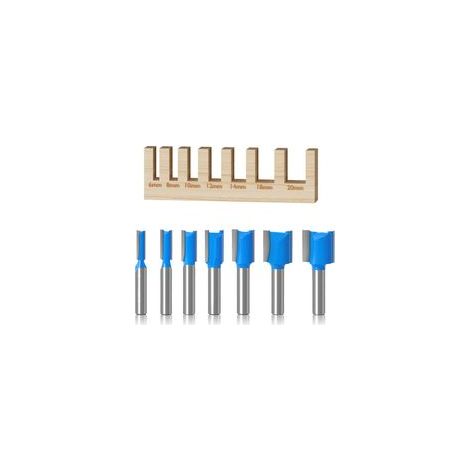(6 mm/8 mm/10 mm/12 mm/14 mm/18 mm/20 mm)7 pièces Fraises pour Défonceuses a Bois, Fraises Droites à Tige de 8 mm, Outils de Travail du Bois, Fraises à Défoncer en Carbure Double Cannelure