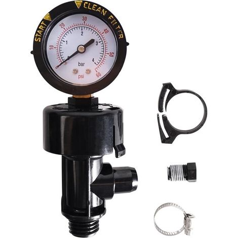 98209800 Válvula de alivio de presión manual de alto flujo/Conjunto de válvula de alivio de presión de aire manual con manómetro para filtro de piscina y (1/2)