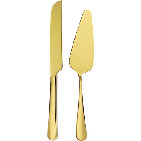 Couteau a gateau - Set Couteau et Spatule a Gateau - Acier Inoxydable avec Plaquage Titane Or - Pour Mariage Fete Anniversaire - 2 Pieces (1/5)