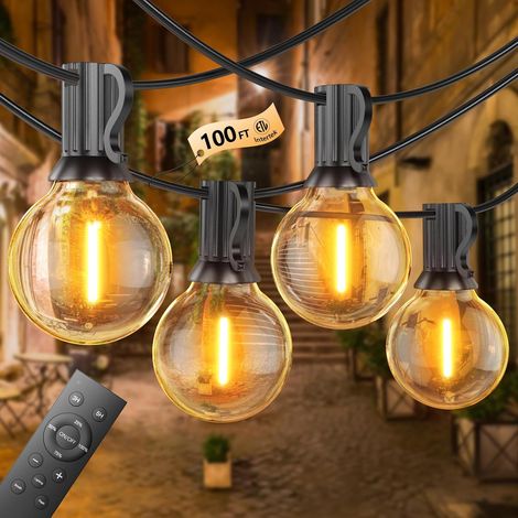 Guirlande Lumineuse Exterieure Dimmables, 45.7M Guirlande Guinguette Exterieur avec Télécommande, 75+2 Ampoules, IP45 Etanche, 2700K Blanc Chaud pour Patio, Balcon, Camping, Fêtes (1/5)