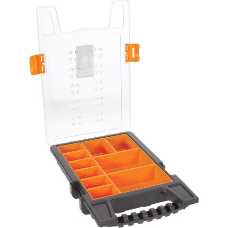 Perel Sortimentskasten, Kunststoff Aufbewahrungsbox mit 10 herausnehmbaren Boxen, transparenter Deckel, stapelbar, mit Griff, für Schrauben Muttern Nägel und Kleinteile (1/5)