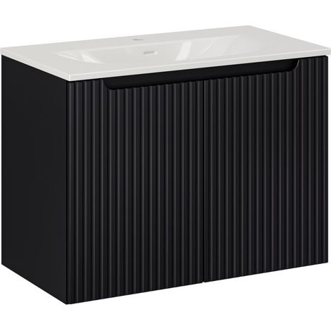 Ensemble Meuble Vasque 2 portes et Vasque à Encastrer L 80 x P 40 x H 58,5 cm - Astral - Noir et blanc - Livraison gratuite