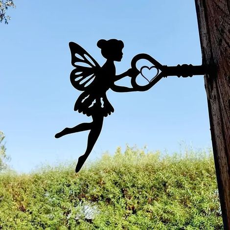 Märchenhafte Gartensilhouetten, Gartenschlüssel-Dekoration aus schwarzem Eisen, dekorative Metallarbeiten für den Innen- und Außenbereich, für Haus, Garten, Terrasse, Rasen (1/4)