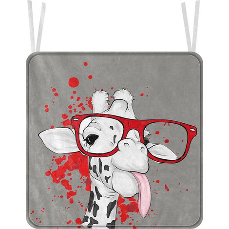 Coussin de chaise unique et raffiné, motif girafe de dessin animé, doux et confortable, pour la maison, le bureau ou l'hôtel, 35 x 35 cm. (1/5)
