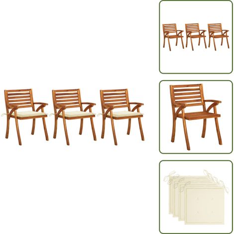 The Living Store Garten-Essstühle mit Kissen 3 Stk. Massivholz Akazie - Essstühle (1/5)