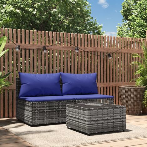 Salon de jardin 3 pcs - Ensemble Table et Chaise de Jardin - avec coussins Gris Résine tressée BV506976 - BonneVie (1/5)
