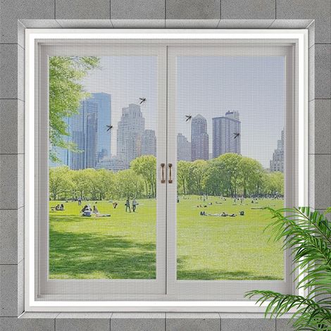 Moustiquaire pour fenêtres 60 x 100 cm, moustiquaire avec ruban adhésif, moustiquaire anti-insectes, maille grise, bande adhésive pour cadre blanc (1/5)