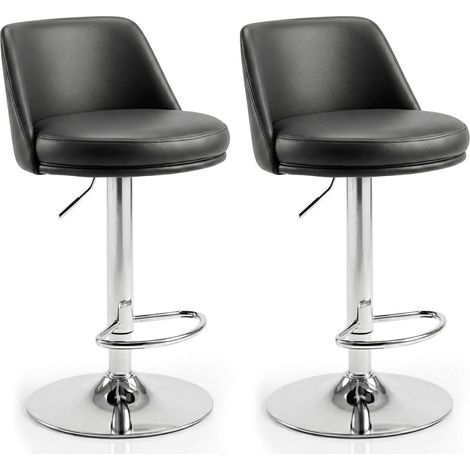 Barhocker 2er Set höhenverstellbar mit Lehne, PU-Leder, Schwarz (1/5)