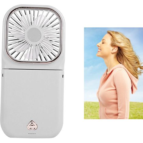 Ventilateur de cou pliable à trois niveaux réglables, rechargeable par USB, mini ventilateur portatif à suspendre autour du cou pour la randonnée et les pique-niques, blanc (1/5)