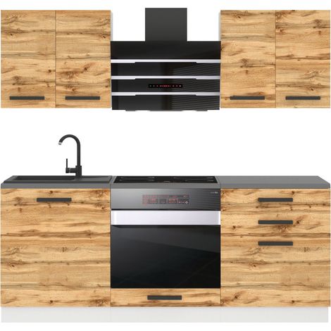 Belini Cuisine Equipee Complete Mary Muebles de Cuisine Complets - 180 cm. Cuisine Complete avec Plan de Travail, chêne wotan (1/4)