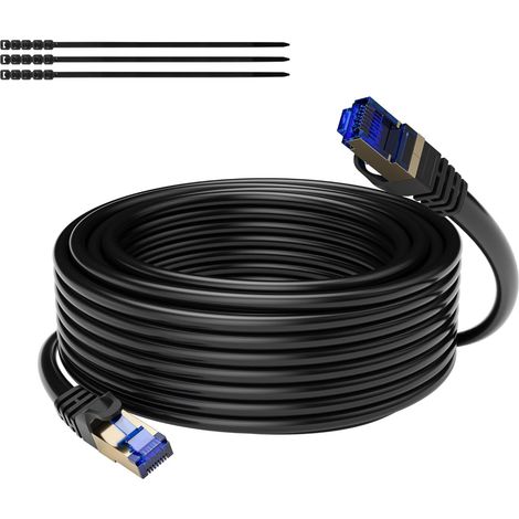 30m CAT7 Utilisation en extérieur Câble réseau Ethernet,SFTP RJ45 à enfouissement direct,imperméabl,,Câble Ethernet 10 Gigabit,LAN et Patch,POE - Noir,avec 15 attaches de câble (1/5)