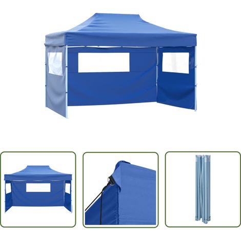The Living Store Faltzelt mit 3 Seitenteilen 3x4,5 m Blau - Partyzelt - Outdoorzelt - Sonnenschutz - Gartenzelt - Pavillon (1/5)