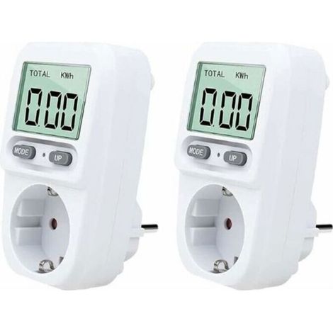 Wattmètre Prise - Écran LCD - Protection Surcharge - 3680 W - Usage Domestique - 2 Pièces (1/5)