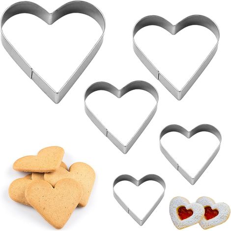5 Pièces - Emporte-pièces - Moules à biscuits - Acier inoxydable - Forme cœur - Pour pâtisserie et loisirs créatifs - Argent - Tailles variées (1/5)