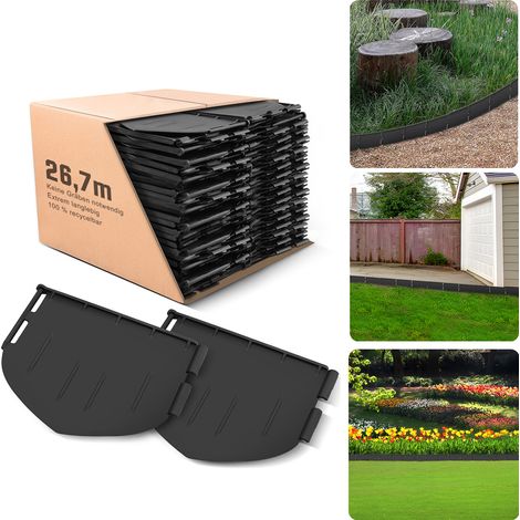 180 bordures de jardin en plastique noir, 26,7 m de long, 13 cm de haut. Flexibles et faciles à installer, idéales pour délimiter pelouses, plates-bandes et allées. Décoratives et résistantes, parfait (1/5)