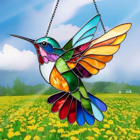 Ornement Oiseau - Colibri Acrylique 2D - Décoration Arbre De Noël Fenêtre Intérieure - Cadeau Pour Amateurs D'Oiseaux - 1 Pièce (1/5)