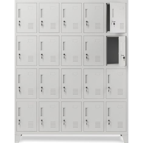 Umkleideschrank 5B4A Fächerschrank Schließfachschrank mit 20 Fächern Wertfachschrank Metall Pulverbeschichtung 172 cm x 136 cm x 45 cm (H x B x T) Grau (1/5)