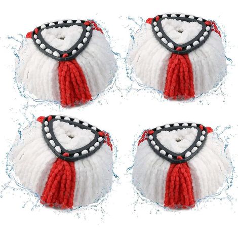 Lot 4 têtes balai serpillère 2 en 1 – blanc/rouge – recharge Vileda Turbo