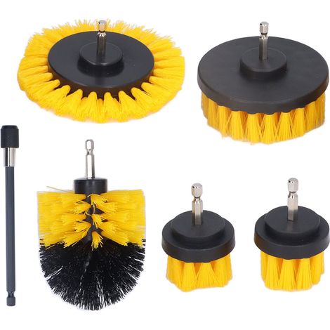 Ensemble de brosses en nylon jaune pour perceuse, multi-tailles, avec tige d'extension, de nettoyage (1/5)