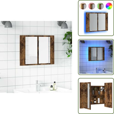 LED-Spiegelschrank Räuchereiche 60x12x45 cm Holzwerkstoff - Holzschränk - Spiegelbadschrank - LED-Kosmetikspiegel - Badezimmerregal - Wandhängeschrank
