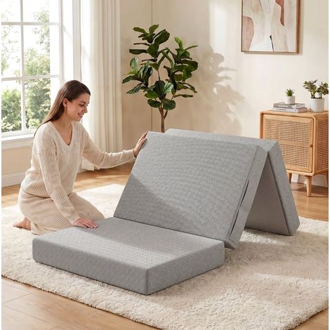 Matelas pliable 200 x 90 x 15 cm en polyester gris clair, gain de place pour chambre, FloraGrace (1/5)