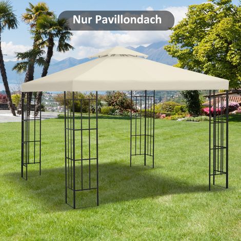 Lona de repuesto para cenador 3 x 3 m, doble techo, poliéster 180 g/m², blanco crema OKMYHOME (1/5)