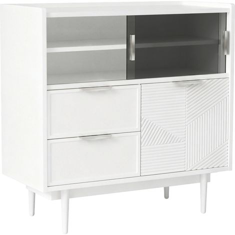 Armadio da bagno con porte in vetro e striscia LED, 80 cm, bianco, MDF (1/5)