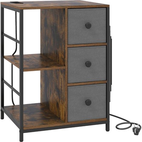 Filing Cabinet with Charging Station & Fabric Drawers