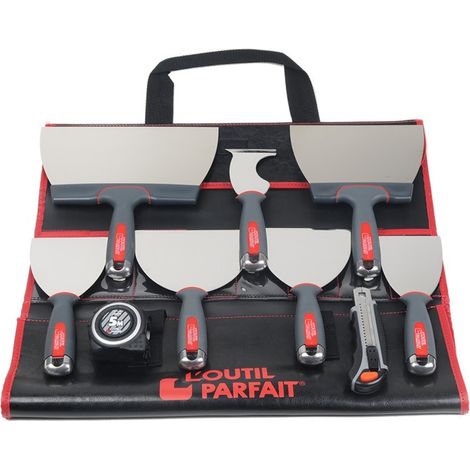 L'Outil Parfait – Couteau à enduire 4 pièces – Lame inoxydable 18/24 cm – Manche bi-matière – Pour chantiers humides – 80426