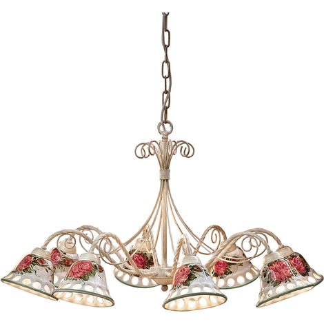 Lampadario Classico Napoli Metallo E Ceramica Bianco Sfumato Oro 8 Luce E14 (1/5)