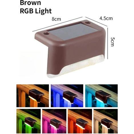 (1 lampe solaire RGB marron) Lampe solaire LED étanche pour terrasse, escaliers, rampes, clôtures, jardins, patios et allées. (1/5)