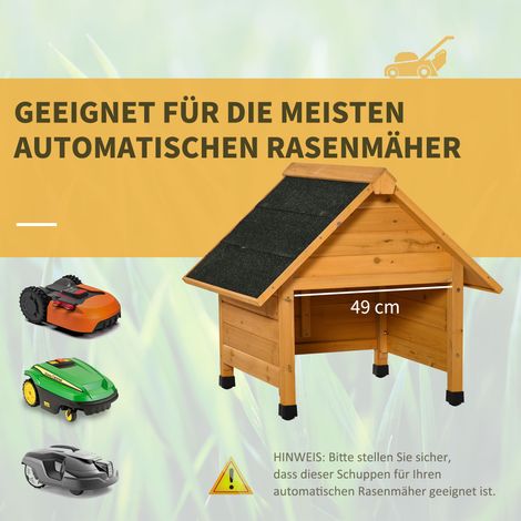 Abri en bois pour robot tondeuse, carport 75x76x70 cm jaune, protection solaire et pluie pour tondeuse robotisée (1/5)