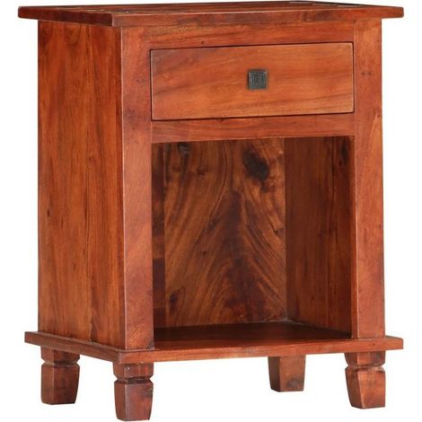 Table de chevet 1 tiroir 1 niche acacia masif foncé Jama (1/4)