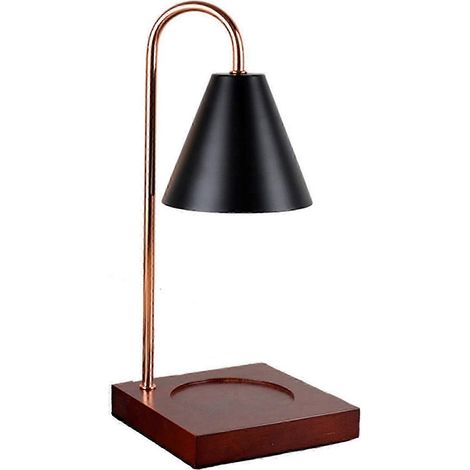Lampe chauffe-bougie améliorée avec variateur de lumière et socle en bois, lampe chauffe-bougie noire - Prise britannique (1/5)