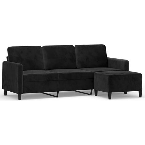 3-Sitzer Sofa mit Fußstütze Schwarz 180 cm Samt