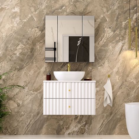 Badezimmer Set 2-teilig mit Waschbecken modern in weiß matt AQUINO-140 (1/5)