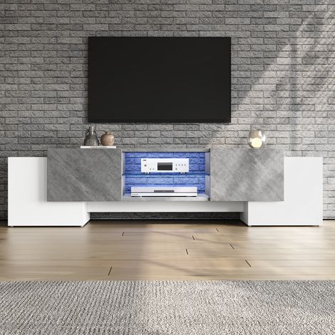 Meuble TV blanc et gris 180x40x46,5cm avec Bluetooth LED,bas de salon adapté pour téléviseurs 60-70 pouces (1/5)