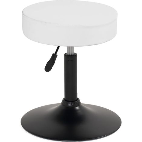 Tabouret de bureau sans roulettes, assise ronde épaisse rembourrée en similicuir, hauteur réglable de 43 à 57 cm, large base antidérapante en métal YU (noir) (1/5)
