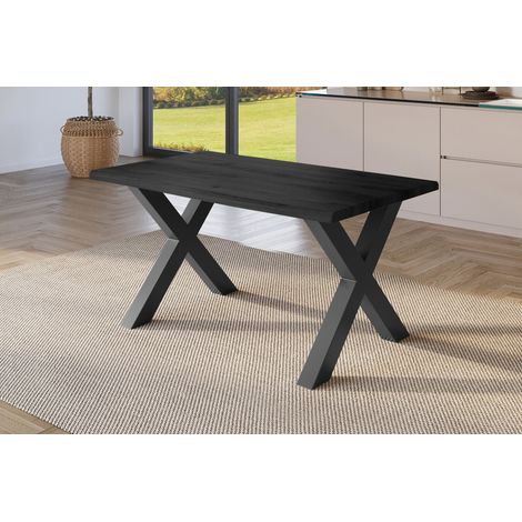 Esstisch Baumkante Holz-Optik Grau 120 x 80 X-Gestell schwarz JULIUS (1/4)