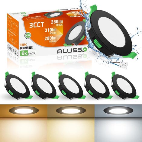 Spot LED Encastrable Extra Plat, 4W 310LM Dimmable IP44 Spot Etanche Salle de bain, Blanc Chaud 3000K Blanc Neutre 4000K Blanc Froid 6500K, Trou Φ55-68mm, AC220-240V, Lot de 6 (1/5)