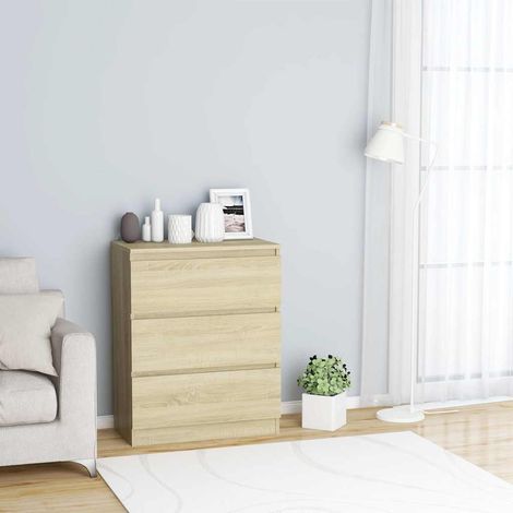 Aparador de madera contrachapada color roble Sonoma 60x35x76 cm (1/4)