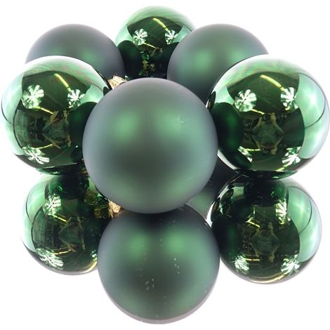 Kaemingk – Boules de sapin de Noël Pine Green – Vert foncé, Ø 8 cm, verre, lot de 6 (1/3)