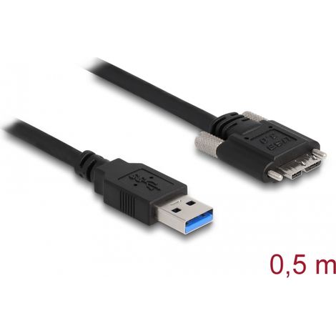 Delock Cable USB 3.0 Tipo A macho a Tipo Micro-B macho con tornillos 0,5 m