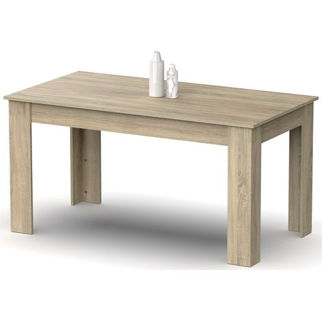 Pegane – Table extensible en aggloméré et mélamine chêne naturel – Dimensions 140x80x77 cm – Idéale pour 6 personnes – Finition cambrian (1/3)