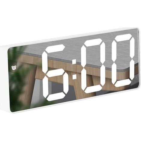 Réveil LED Miroir Numérique avec Affichage de la Température Luminosité Réglable Commande Vocale et Fonction Snooze (1/5)