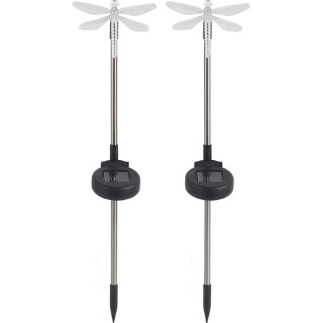 Luminaire solaire LED en forme de libellule, changement de couleur, 2 pièces (argent) (1/5)